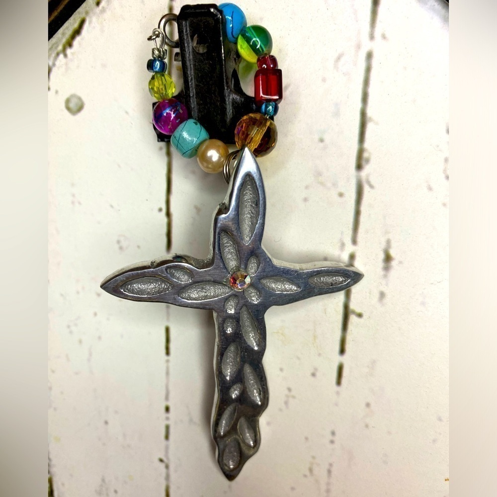 Silver cross pendant beaded clasp to easily add to any necklace scarf  #12 6